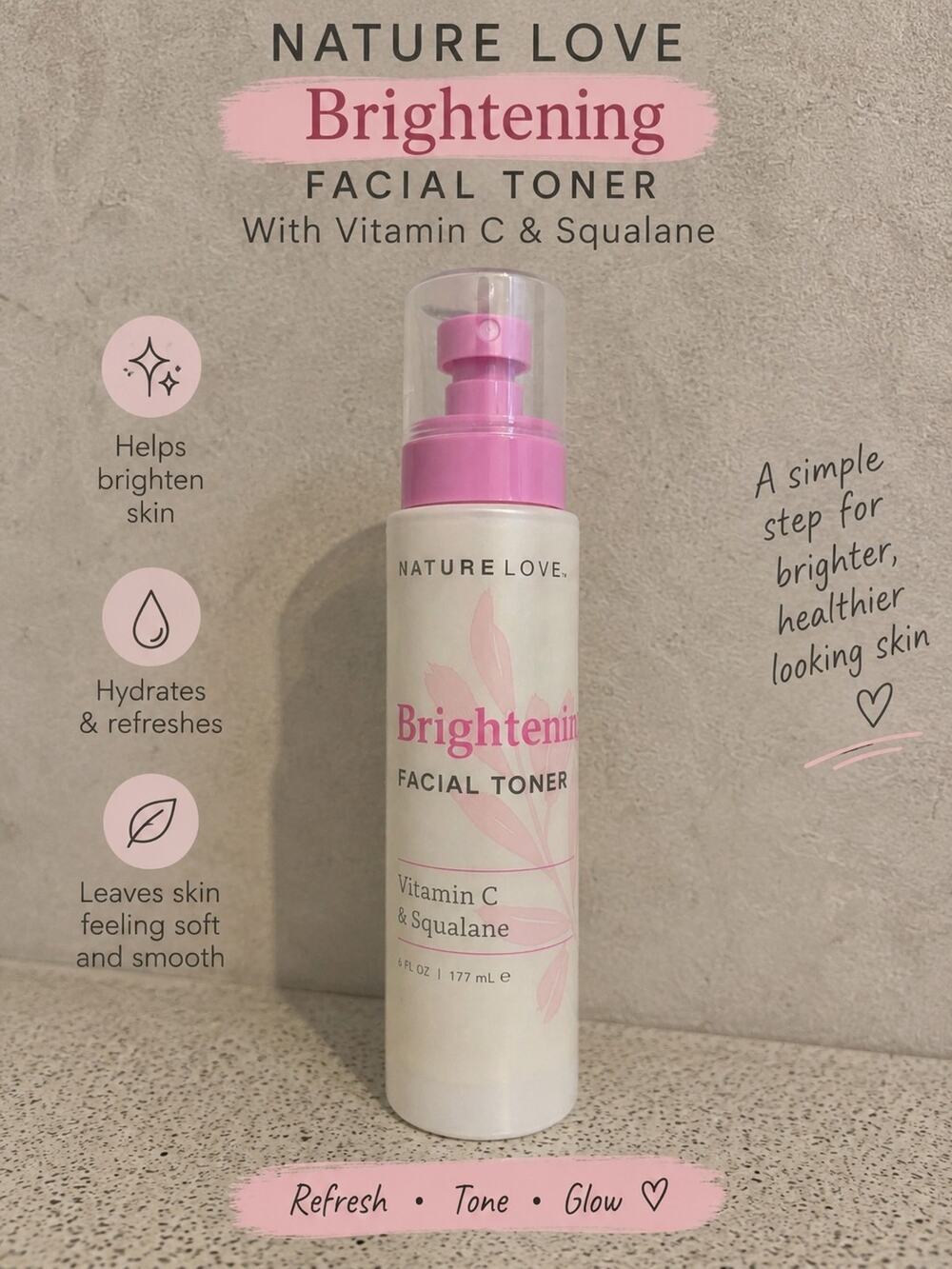 Nature Love Brightening Facial Toner Vitamin C & Squalane 6 fl oz 177 mL
